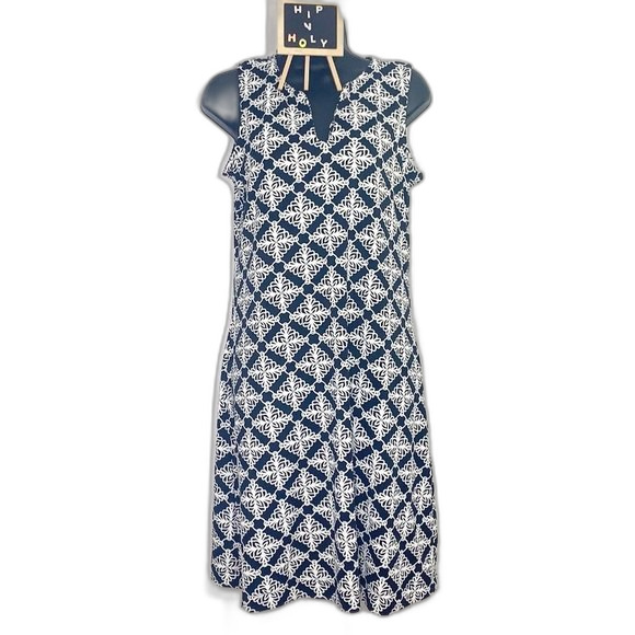 LULU’S Sleeveless Patterned Tile Print Dress Navy Blue White Size XSMALL - Picture 1 of 10